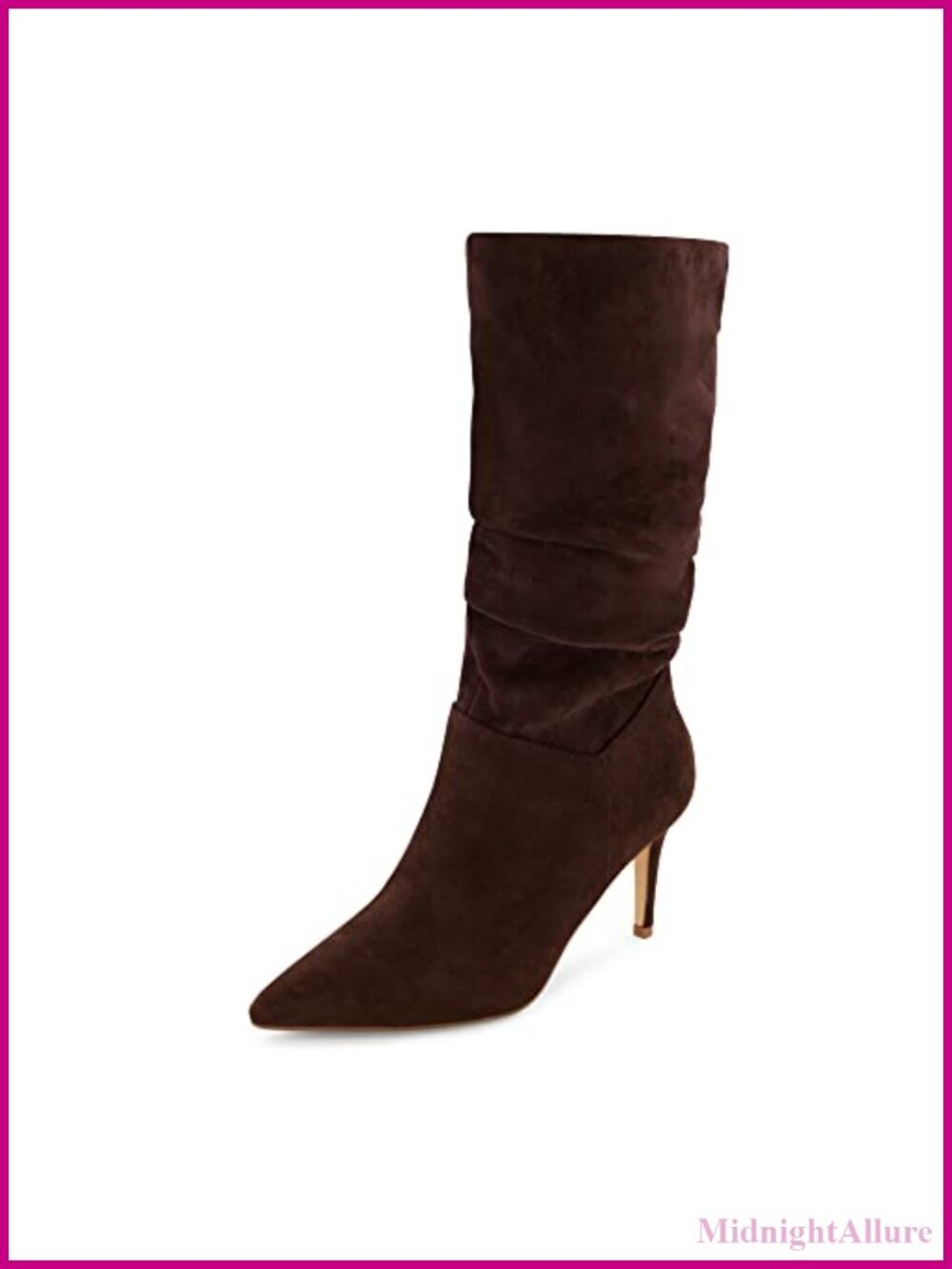 Slouchy Vegan Suede Mid-Calf Scrunch Boot Pointed Toe Memory Foam